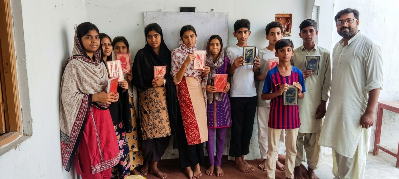Students with their own books at the Education Center