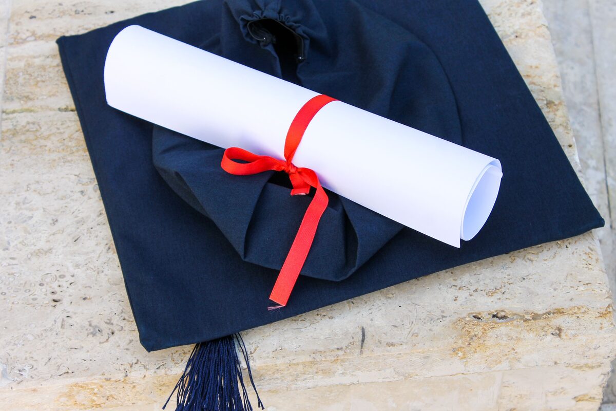Graduation cap and diploma